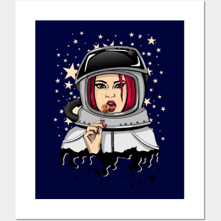 Sexy Female Astronaut With Mars Lollipop In Stars Posters and Art